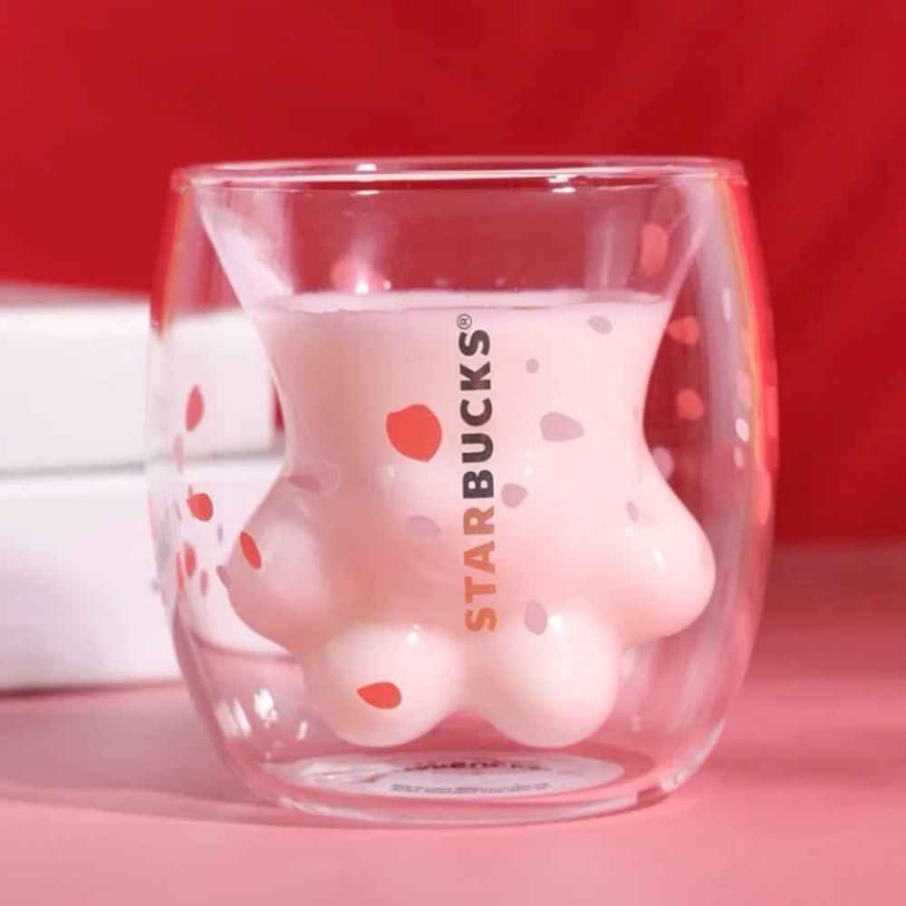 Rare STARBUCKS Glass Paw Pink Cherry Blossom Cup - Picture 2 of 16